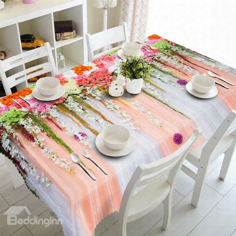 3d Romantic Flowers Wall Printed Thick Polyester Table Cover Cloth