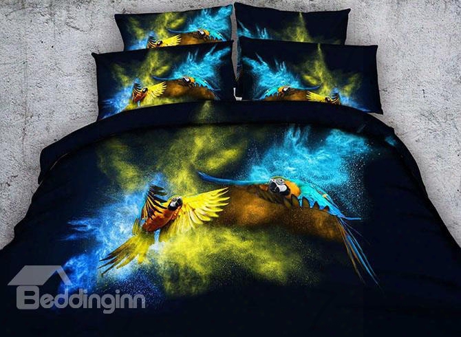 3d Two Parrots Fighting Printed Cotton 4-piece Bedding Sets/duvet Covers