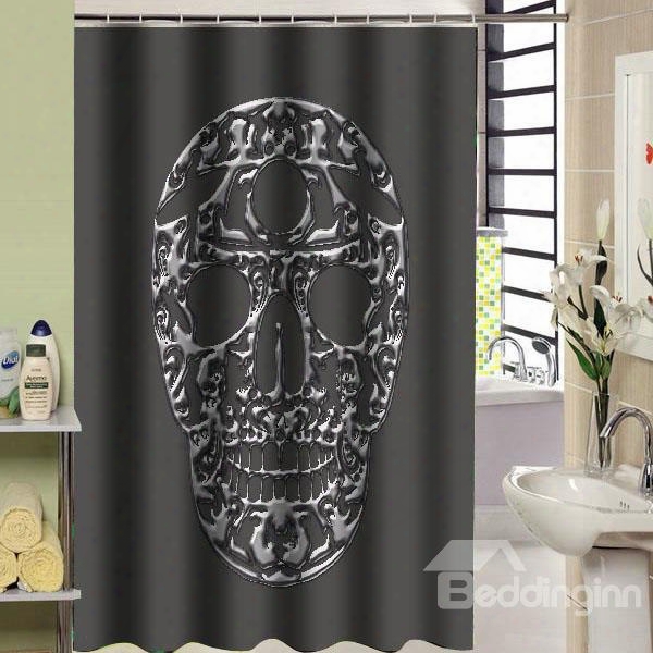 3d Waterproof And Mouldproof Skull Printed Polyester Gray Shower Curtain