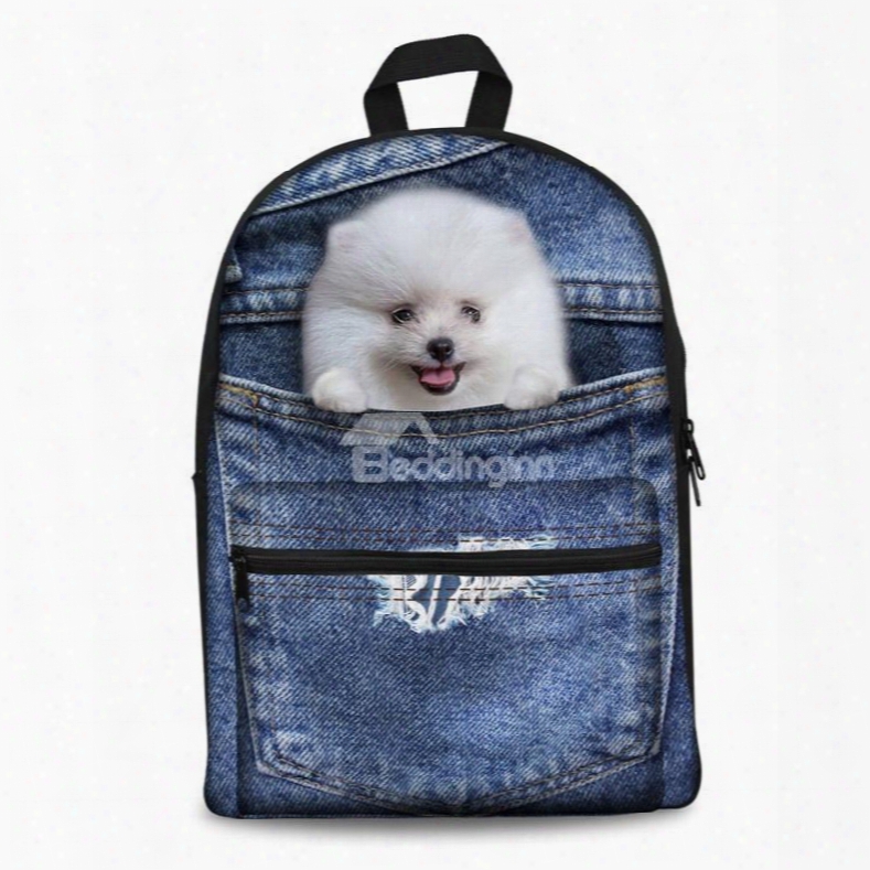 3d White Dog Design Fashion Pattern Scchool Outdoor Backpack
