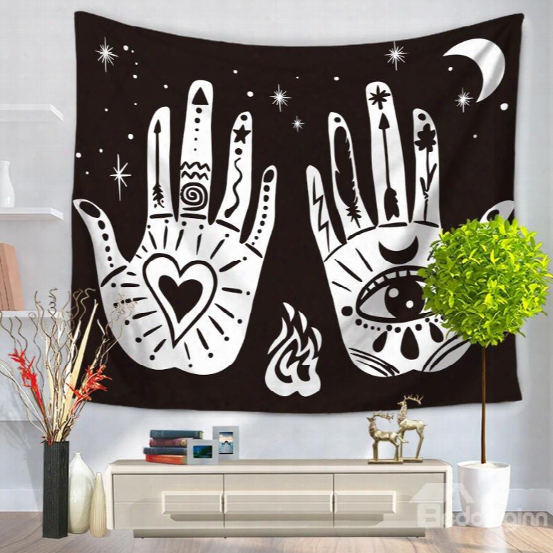 Abstract Palms Printed Eyes And Heart Galaxy Space Cotton Decorative Hanging Wall Tapestry
