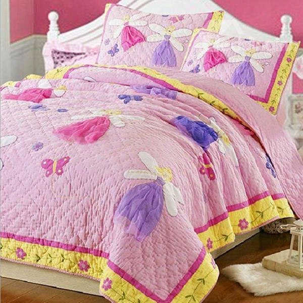 Adorable Fairy Girl Pink Applique Lightweight Quilt And Pillowcase