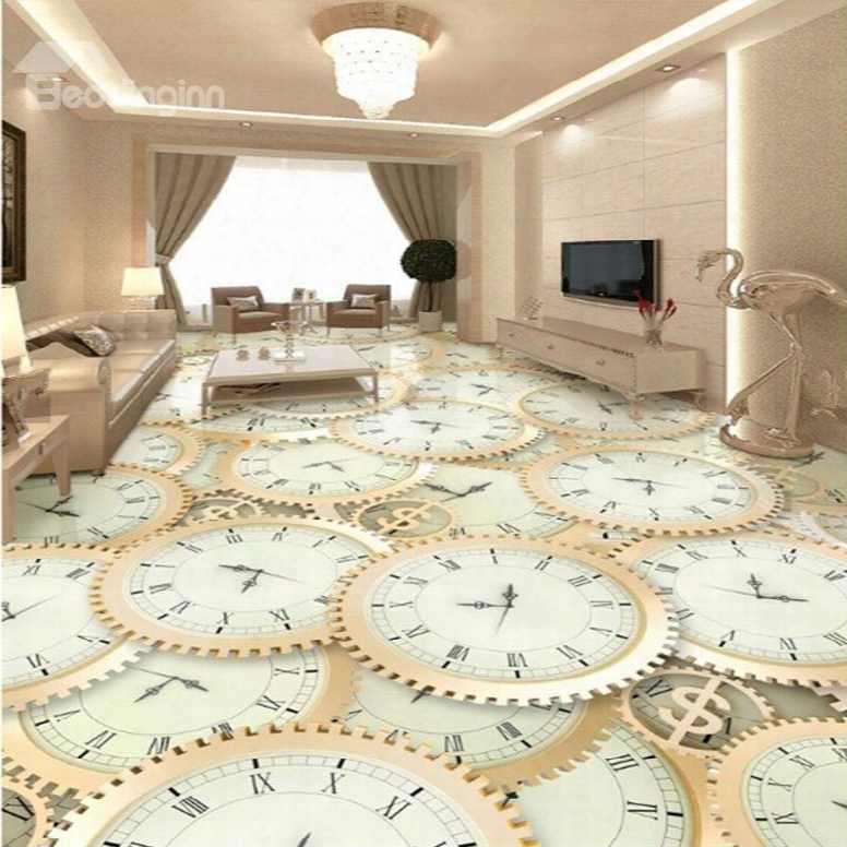 Amusing Design Gear Watches Pattern Home Decorative Splicing Waterproof 3d Floor Murals