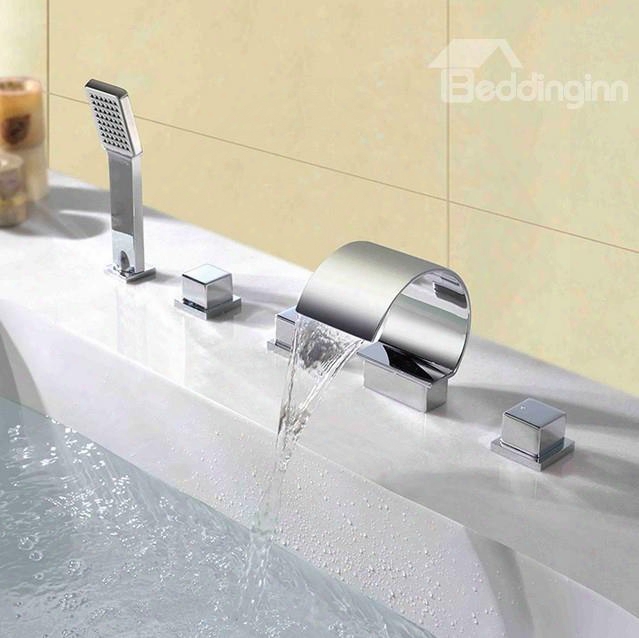 Arc-shaped Cube Handles Five Piece Waterfall Faucet