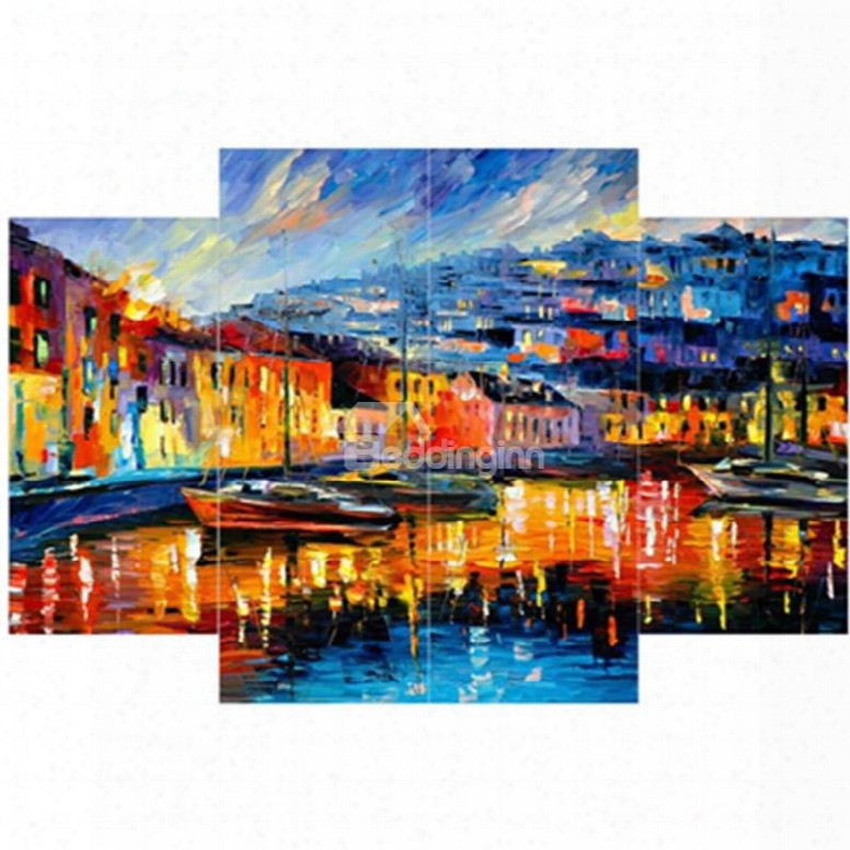 Architectures Beside Lake Hanging 4-piece Canvas Waterproof And Eco-friendly Non-framed Prints