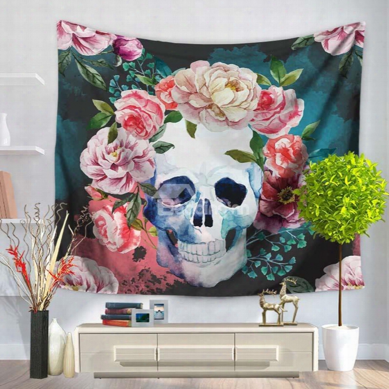 Artful Magnificent Floral Pattern Skull Pattern Decorative Hanging Wall Tapestry
