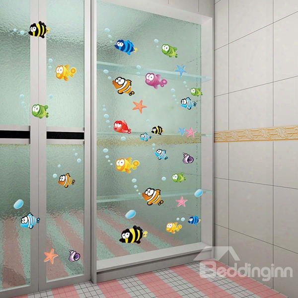 Bathroom Nursery Shower Room Bubble Fish Removable Wall Sticker