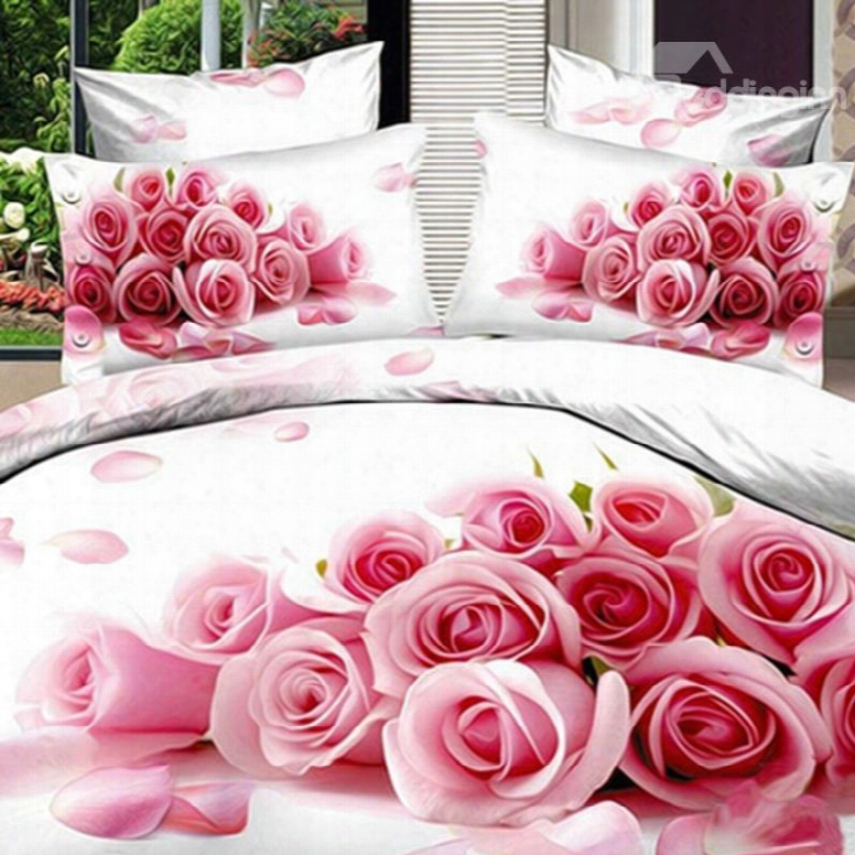 Beautiful 3d Pink Rose Printed Cotton 2-piece Pillow Cases