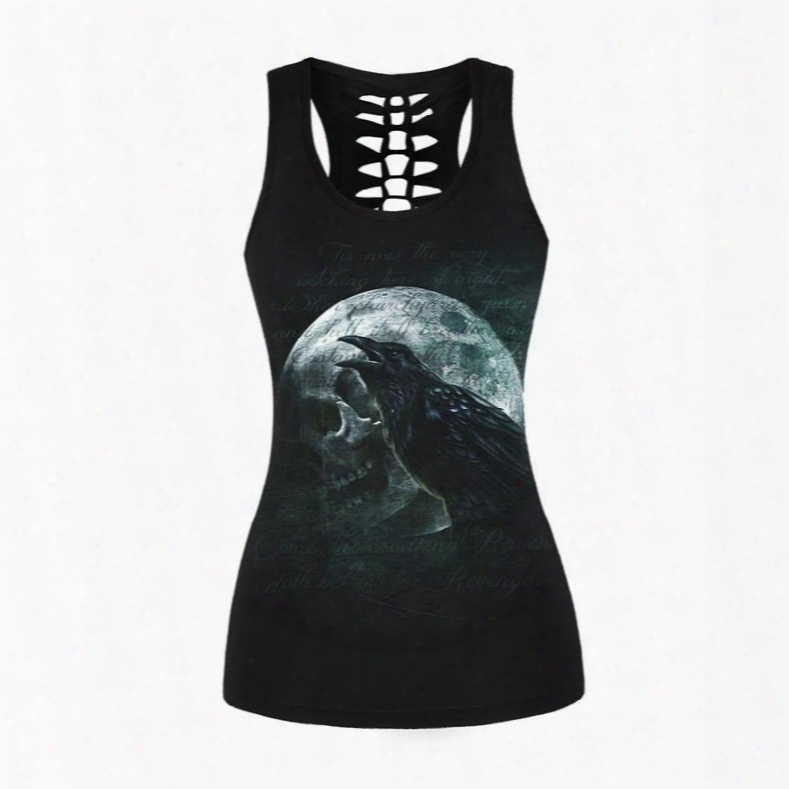 Bird And Skull Comfortable Sexy Printing Sleeveless Round Neck Exercise 3d Tank Top