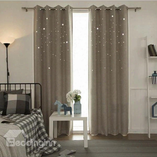 Blackout Polyester Modern Style Small Stars Solid Color Grommet Top Room Curtains