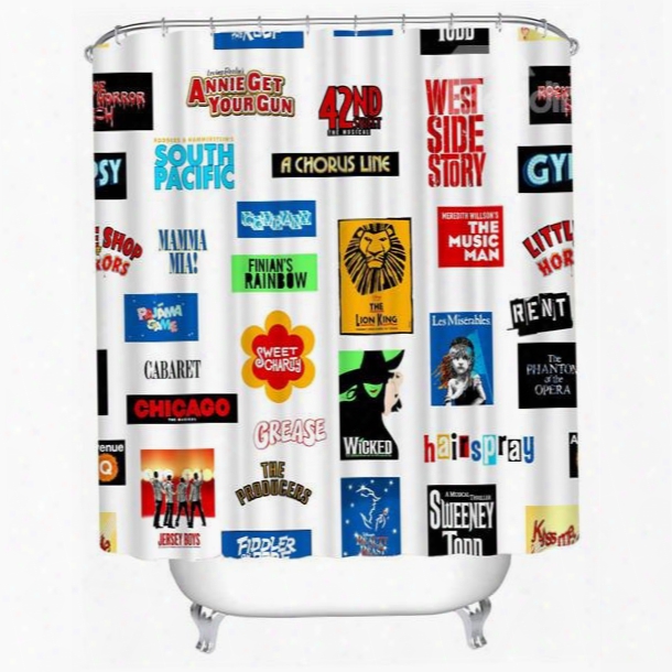 Brand Logos Printed Polyester White Bathroom Shower Curtain