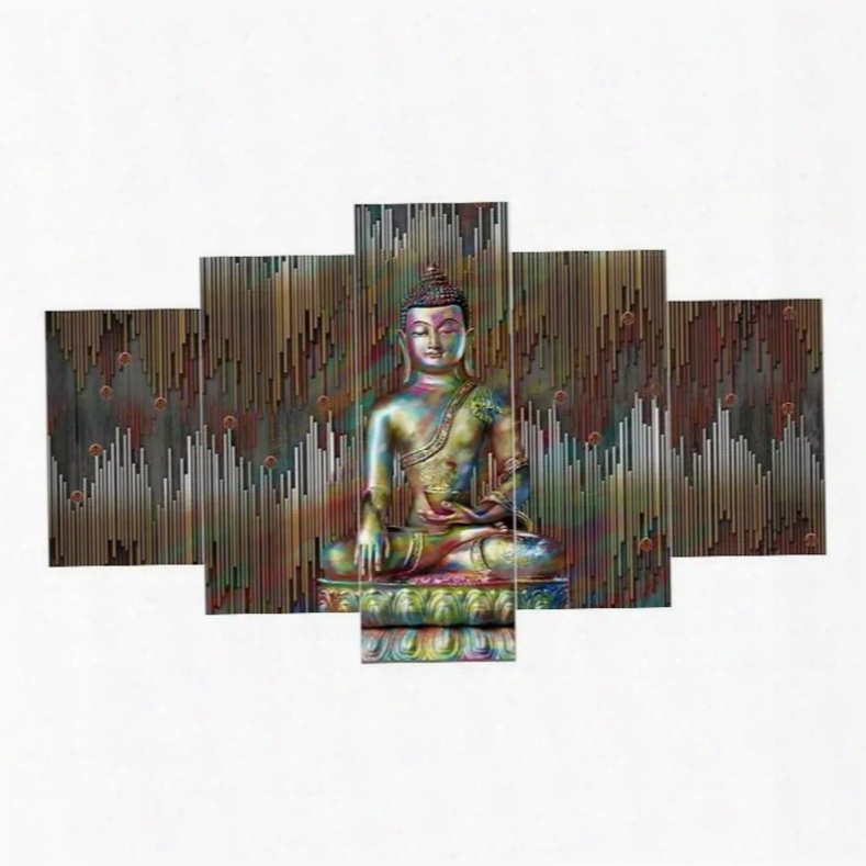 Bronze Buddha Figure Hanging 5-piece Canvas Eco-friendly And Waterproof Non-framed Prints