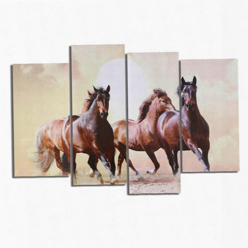 Brown Running Horses Hanging 4-piece Canvas Eco-friendly And Waterproof Non-framed Prints