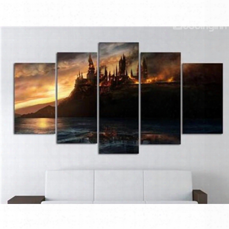 Castle In Island Hanging 5-piece Canvas Eco-friendly And Waterproof Non-framed Prints