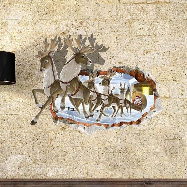 Christmas Reindeer Through Wall Hole Removable 3d Wall Sticker
