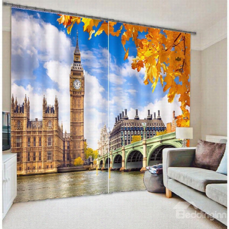 Classic Big Ben Printing Living Room And Bedroom 3d Blackout And Decorative Curtain