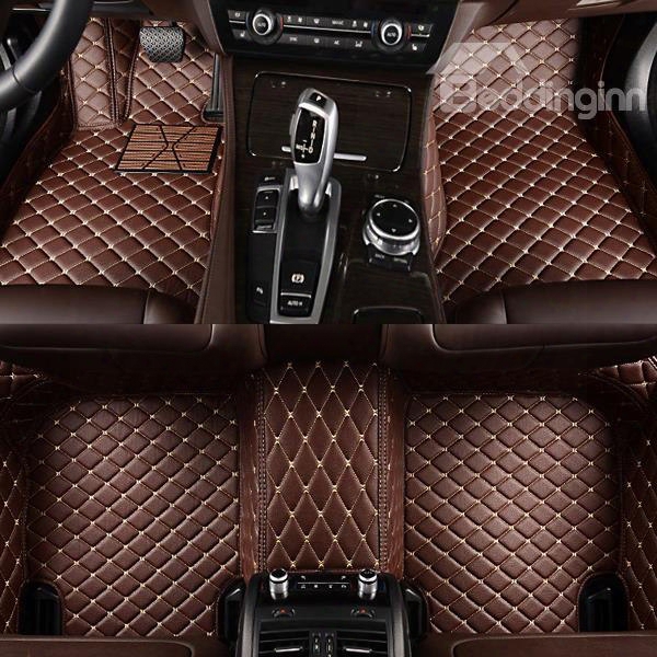 Classic Custom-made Grid Line Design Fashion Coffee Colored Car Floor Mats