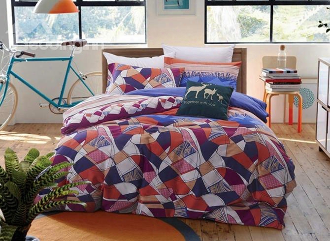 Colorful Abstract Geometric Pattern Print 4-piece Cotton Duvet Cover Sets