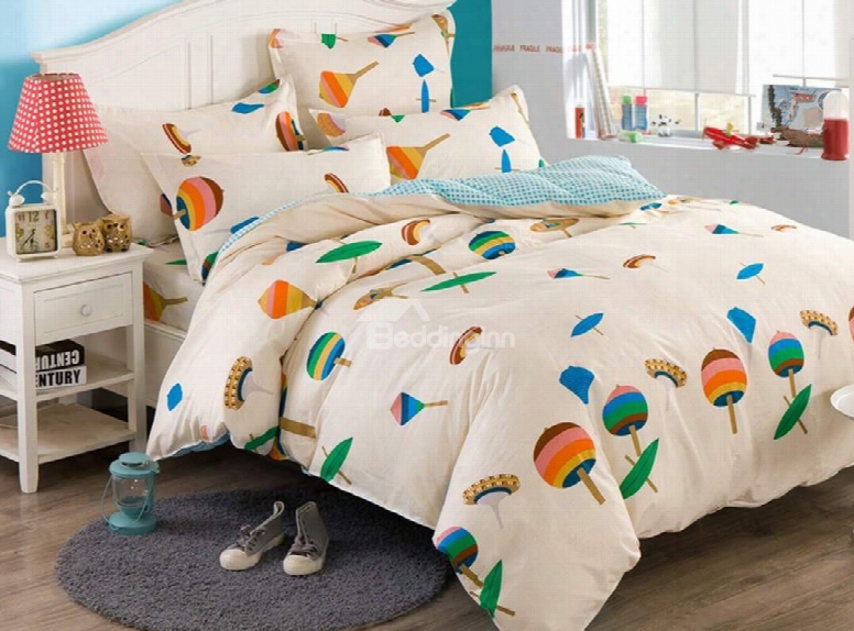 Colorful Cartoon Top Pattern Cotton 4-piece Duvet Cover Set