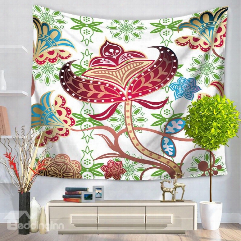 Colorful Paper-cut Art Flowers And Leaves Pattern Decorative Hanging Wall Tapestry