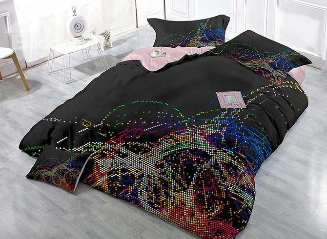 Colorful Polka Dots Satin Drill Black 4-piece Duvet Cover Sets