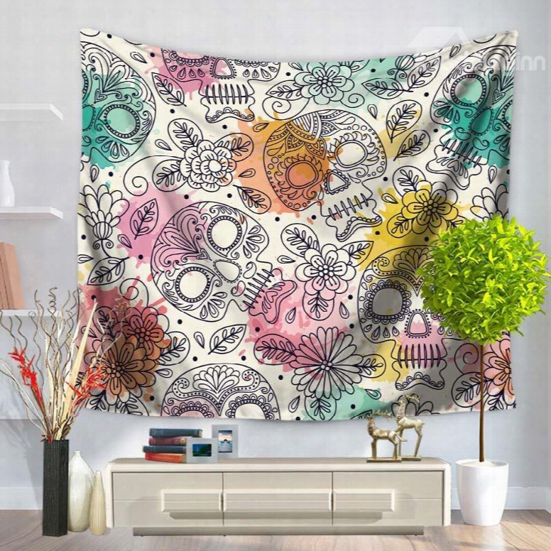 Colorful Sketching Skull Pattern Decorative Hanging Wall Tapestry