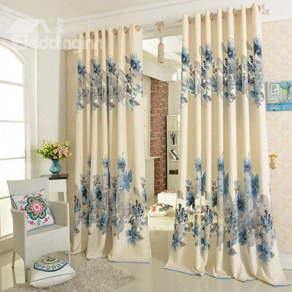 Country Style Hollow Jacquard Golden Flowers Custom Sheer Curtain