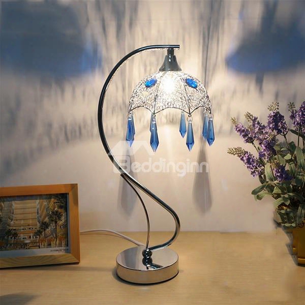 Creative Bohemian Decorative Umbrella Design Crystal Tassel Bedside Table Lamp