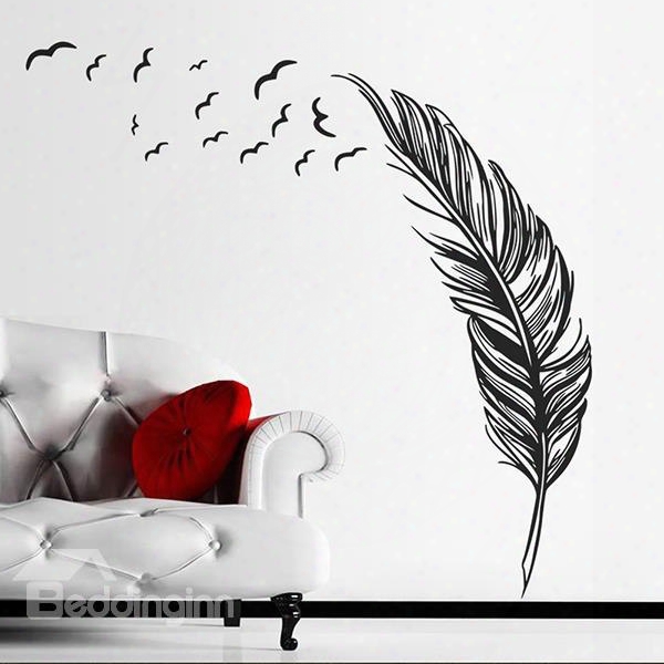 Creative Feather Pattern Bedroom Tv Background Removable Wall Sticker