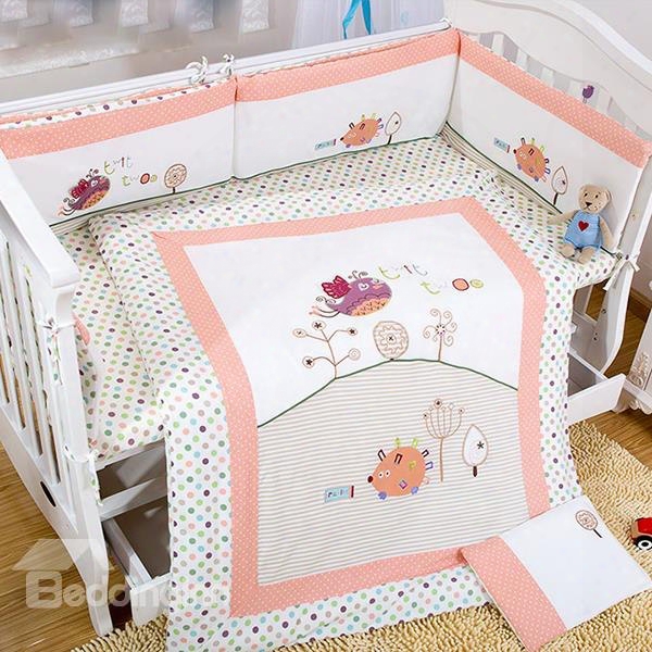 Cute Animals And Polka Dot Pattern 7-piece Crib Bedding Set