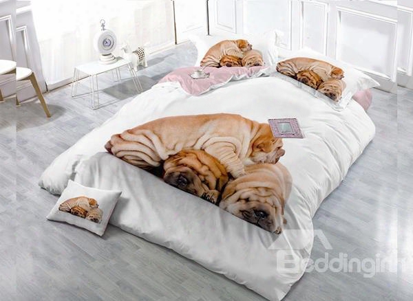 Cute Dog 4-piece High Density Satin Drill Duvet Cover Sets