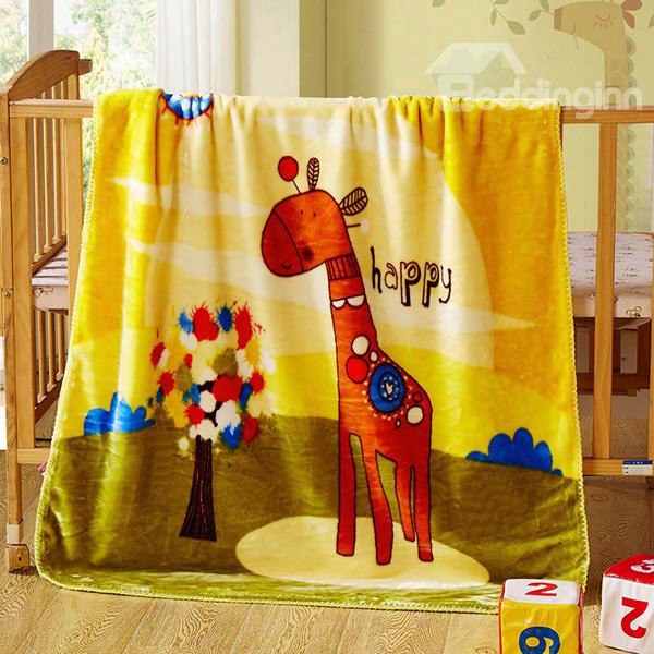 Cute Giraffe Standing Beside Colorful Tree Print Baby Blanket