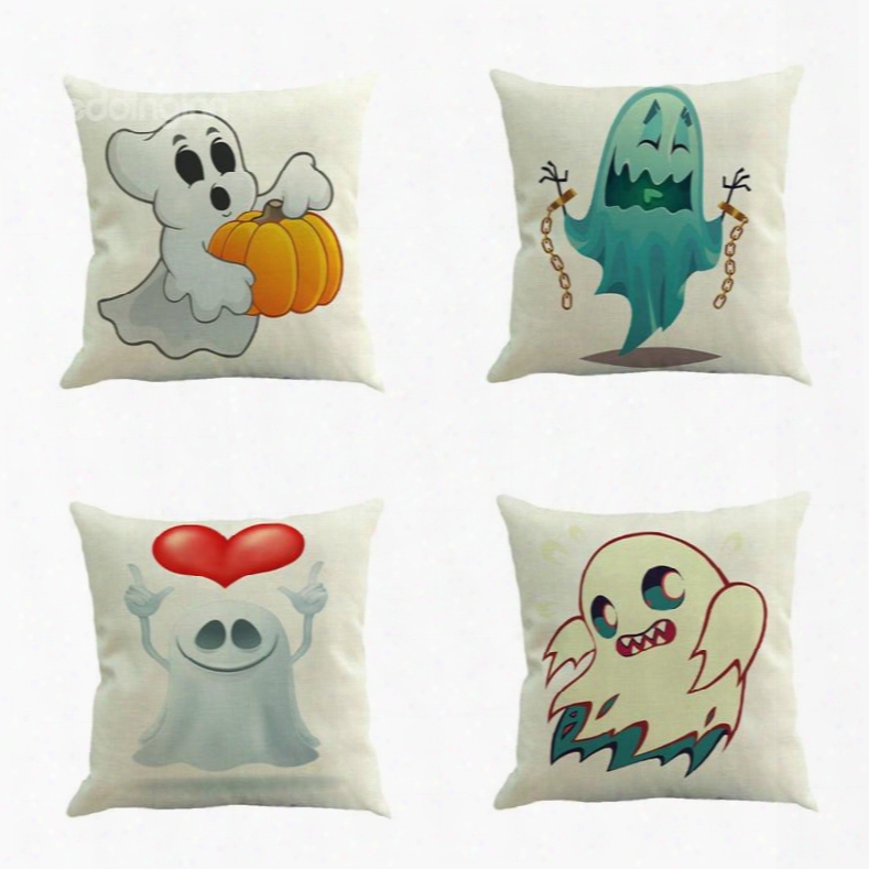 Cute Halloween White Ghost Square Linen Dedorative Throw Pillows