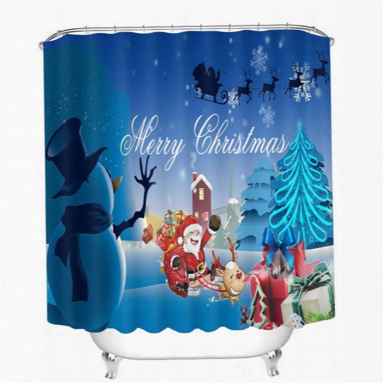 Cute Santa And Snowman Merry Christmas Printing Bathroom 3d Shower Curtain