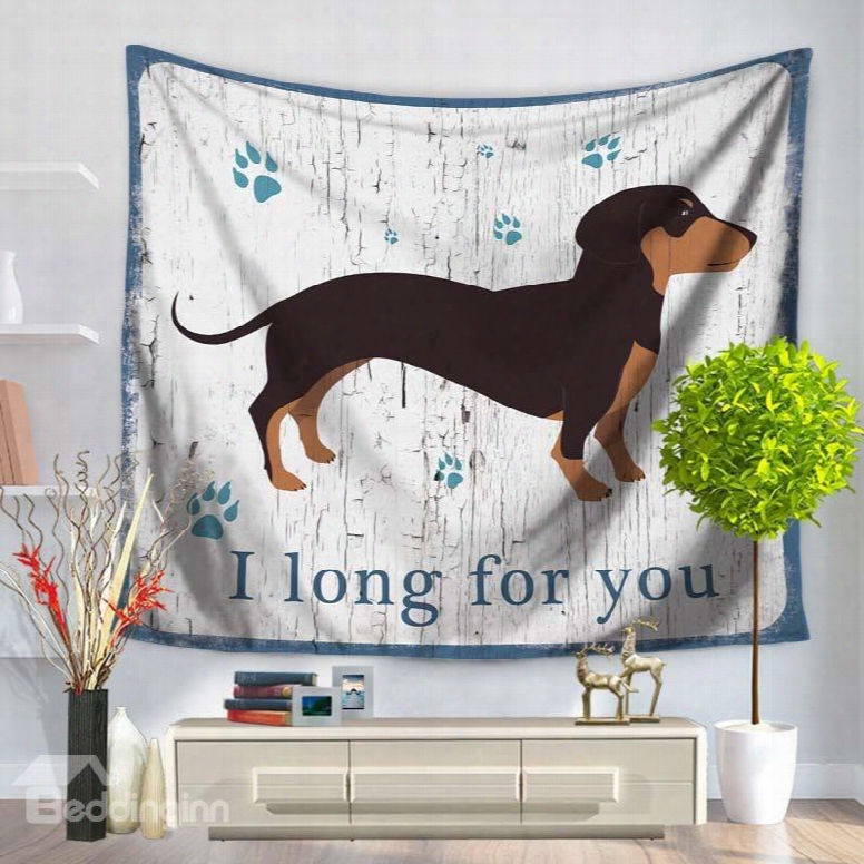Dachshund Dog With I Long For You Words Patt Ern Decorative Hanging Wall Tapestry