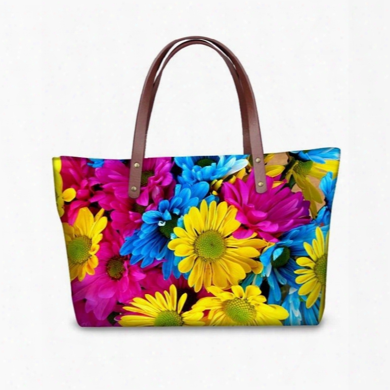 Daisy Waterproof Floral Pattern Printed Shoulder Handbags