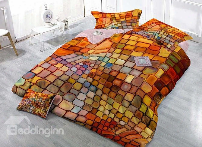 Dazzling Colorful Plaid Design Satin Drill 4-piece Duvet Cover Sets