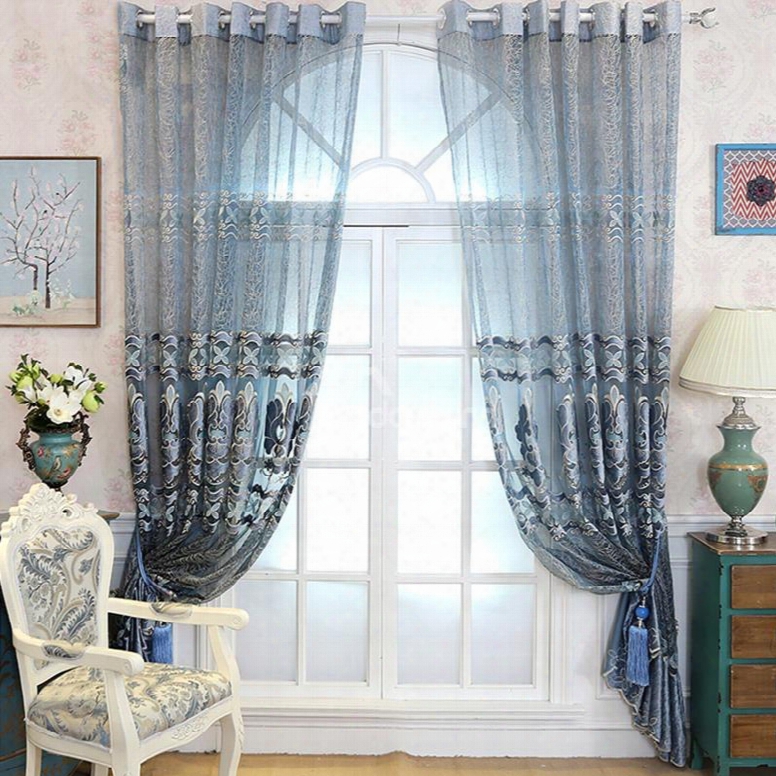 Decoration Artificial Embroidery Silk Luxury Style Damask Printing Sheer Curtain And Drapes