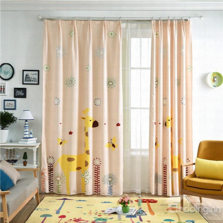 Decorative Polyester Cotton Digital Printing Two Cute Symmetrical Elks 2 Panels Curtain