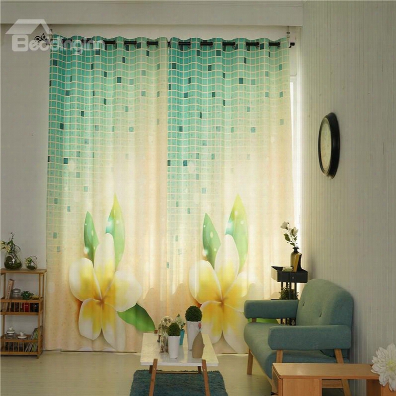 Decorative Polyester Digital Printing Beautiful Blossoms Romantic Style 2 Panels Curtain