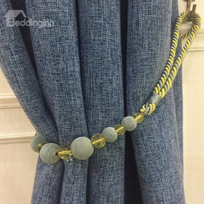 Decorative Polyester String Weave Beautiful Round Balls Korean Style 2 Pieces Curtain Tie Backs