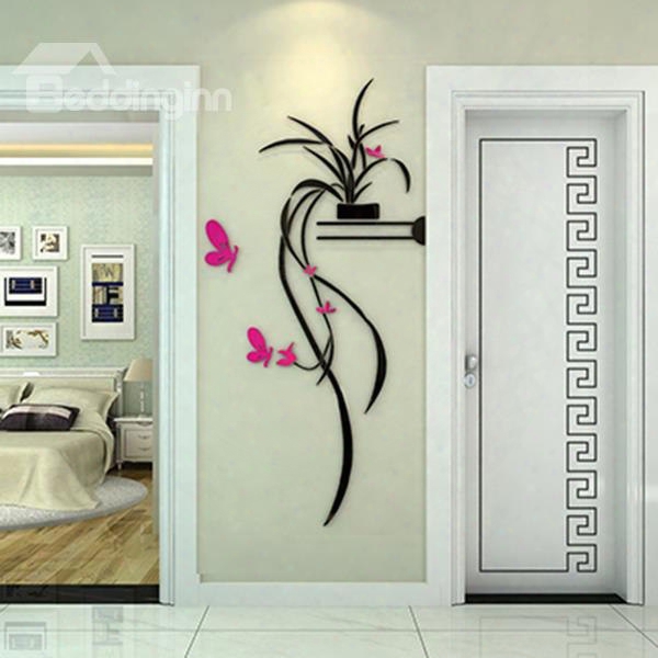 Delicate Stunning Orchid And Butterfly Pattern 3d Wall Sticker