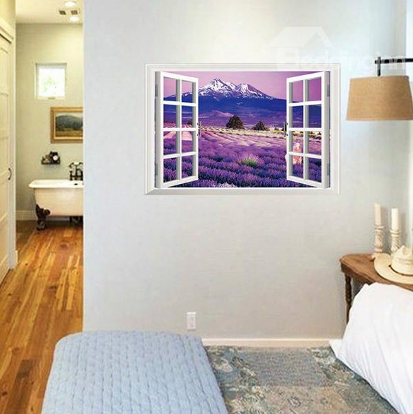 Dreamy Natural Scenery Window View Lavender Sea 3d Wall Sticker