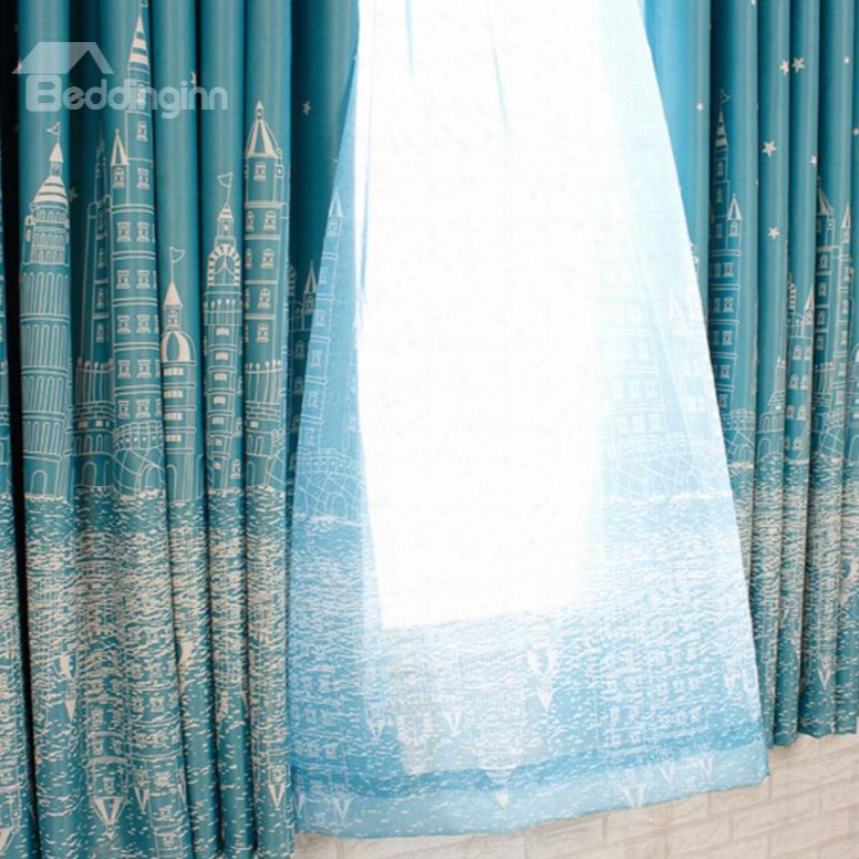 Dust-proof And Decorative Polyester Sheer City Scenery Modern Style 2 Panels Sh Edr Curtain