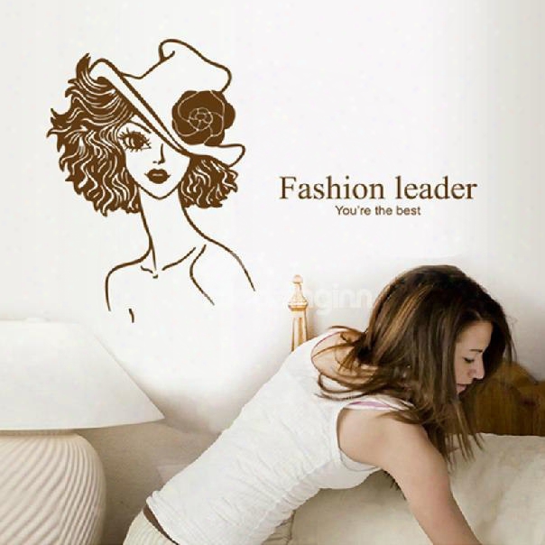 Elegant Fashion Leader Lady And Letters Print Wall Stickers