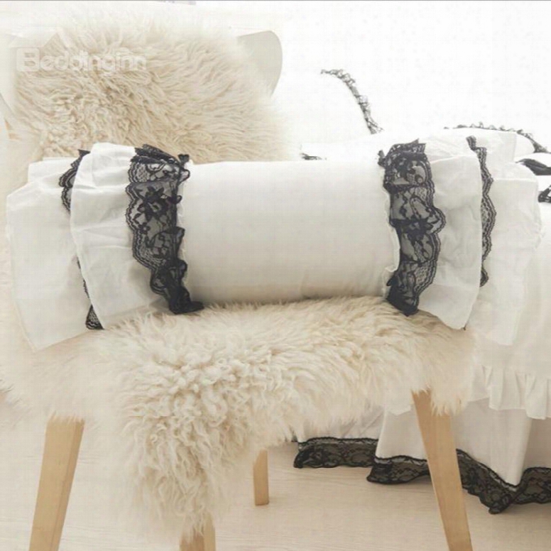 Exquisite Black Lace Edging White Candy Shaped Throw Pillow