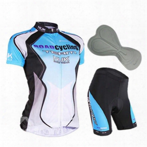 Female Blue Bike Jersey With Full Zipper Sponged Bicycle Shorts Quick-dry Cycling Suit