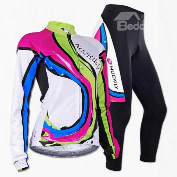 Female Colorful Wave Breathable Long Sleeve Bike Jersey With Full Zipper Cycling Suit