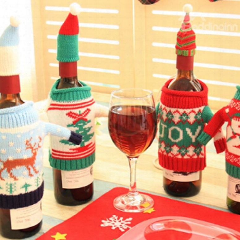 Fleece Red Wine Sweater Cover 2 Pcs Christmas Decoration