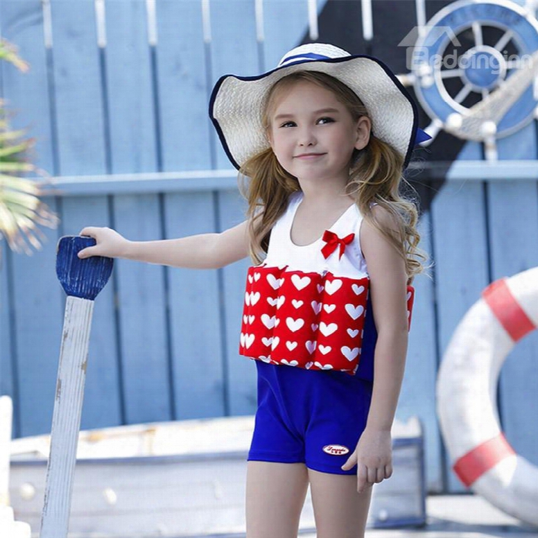 Float Heart Shape Printed Polyester And Chinlon Fabric Sgirls Swimsuit